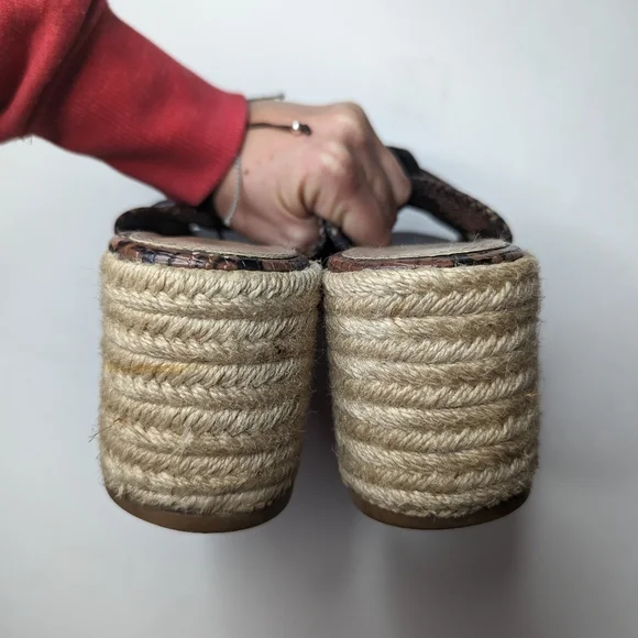 Zara Jute Espadrille Platform Sanda Size 37 Brown Snake 6.5 - Picture 4 of 6